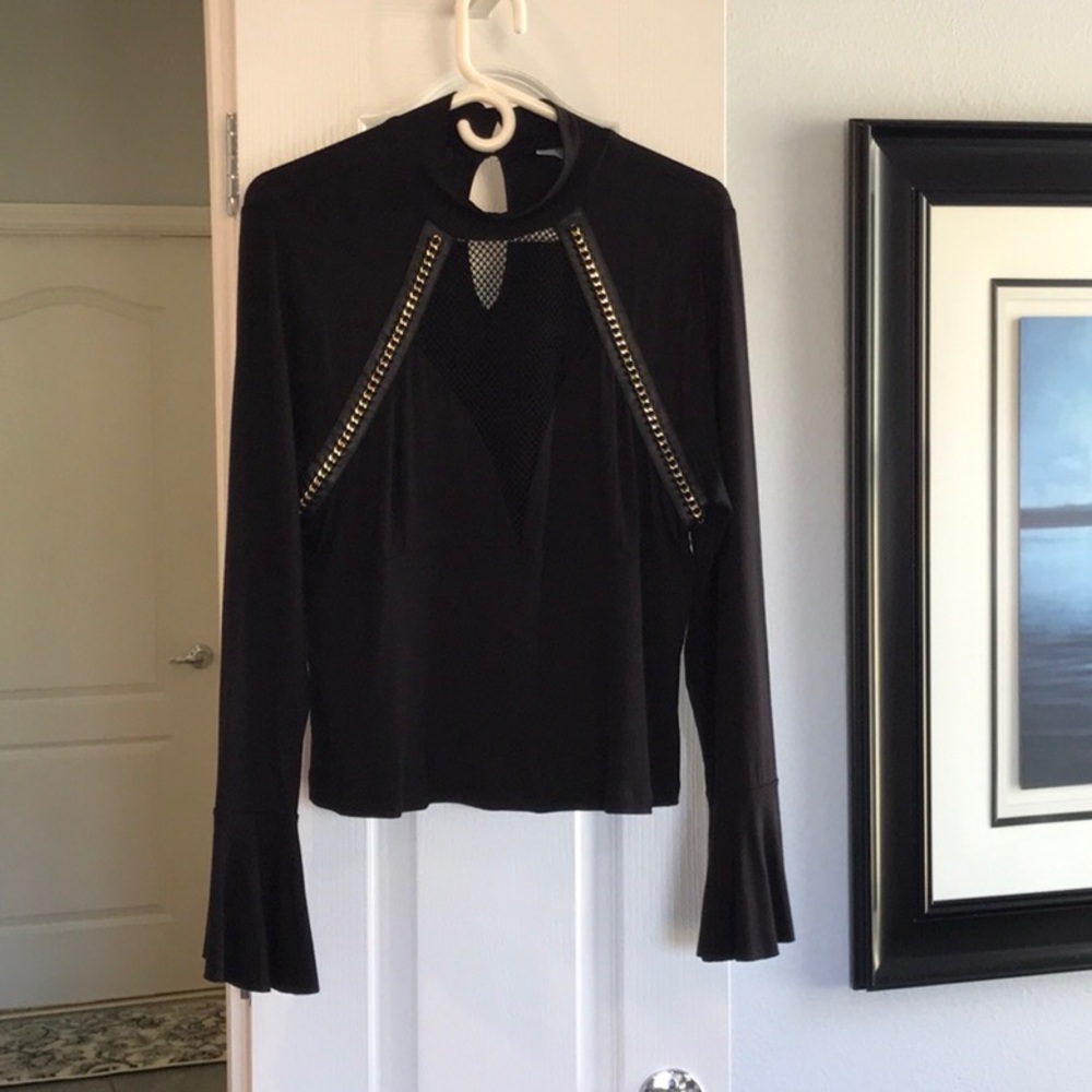 Funky black v-neck top with chain detail